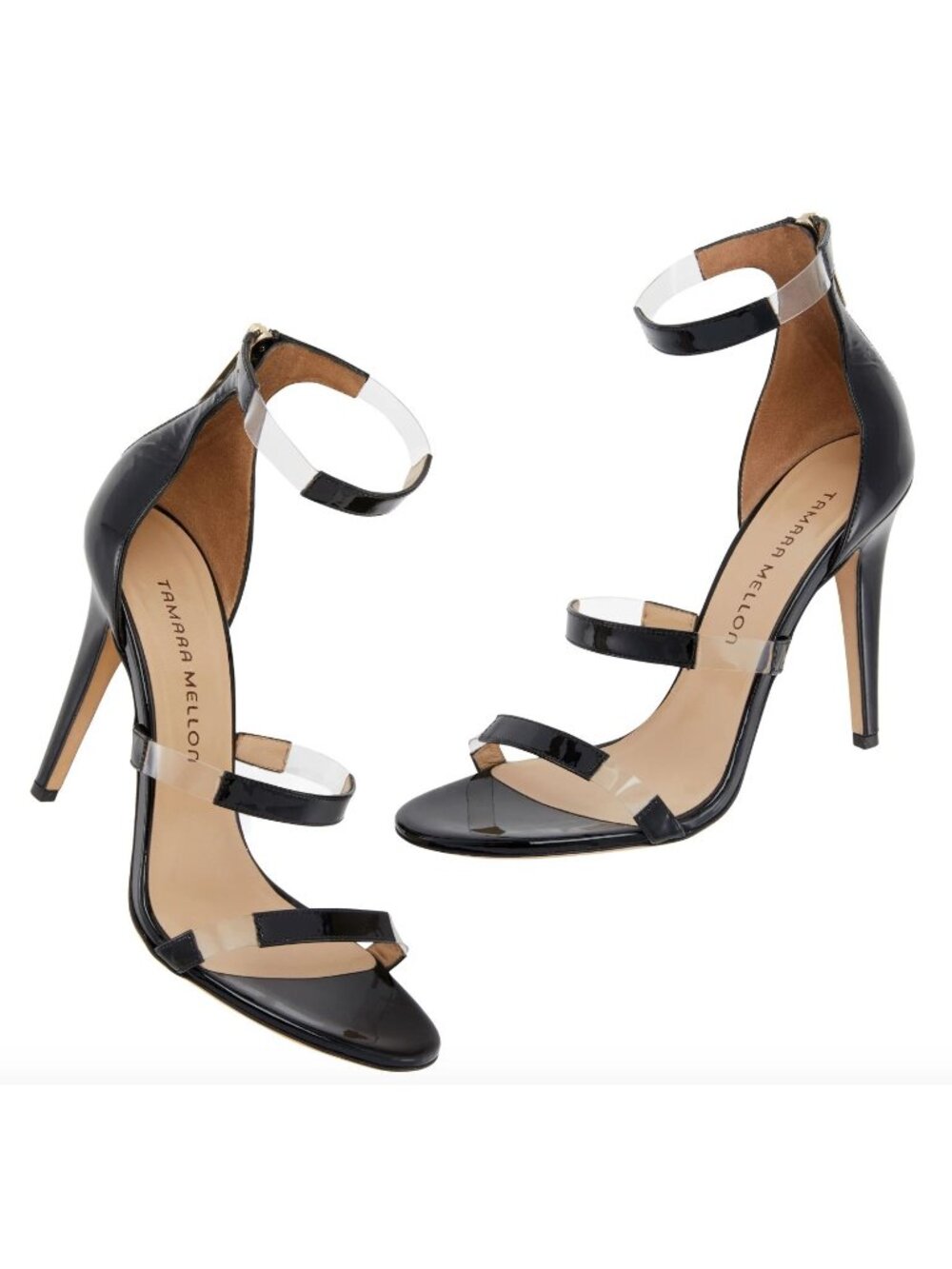 TAMARA MELLON Frontline 105 PVC Stiletto Heel Sandals Black Patent Leather 37.5